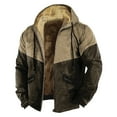 thumbnail image 1 of Susanny Quilted Jacket Men Distressed Pockets Hooded Sherpa Fleece Lined Winter Zip Up Denim Jacket Western Flannel Drawstring Retro Work Outwear Oversized Coat Khaki 3XL, 1 of 3
