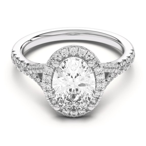 Kiva Jewel 1.88 Ct Oval Cut Moissanite Engagement Ring - 14K White Gold Plated Ring for Women - Halo Anniversary Ring for Her - Brilliant Proposal Ring - Exquisite Wedding Ring for Bride