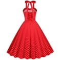 thumbnail image 2 of QLEICOM 1950's Dresses for Women Vintage, Sleeveless Halterneck Lace-up Dress, Formal Stretch Slim High Waist Swing Dress, Audrey Hepburn Style Party Dresses Red L, 2 of 4