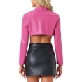 thumbnail image 3 of INSPIRE CHIC Women's Faux Leather Stand Collar Zipper Front Long Sleeve Cropped Jacket L Hot Pink, 3 of 6