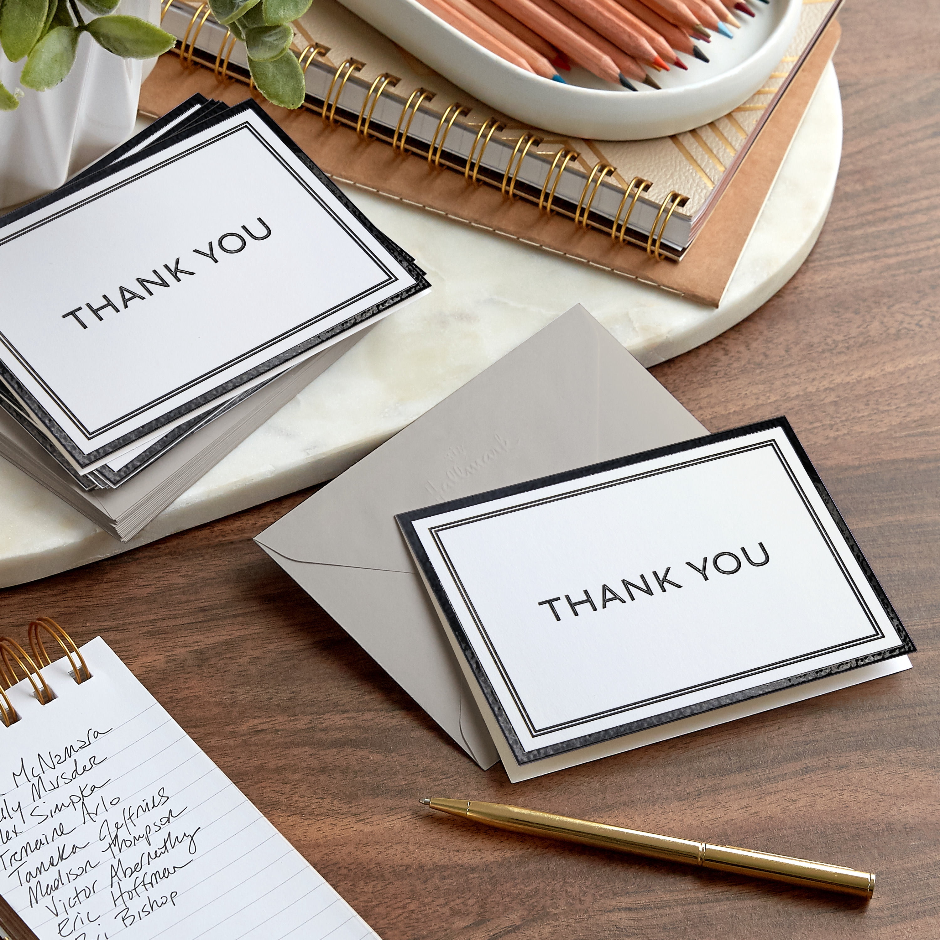 Hallmark Blank Thank You Notes (Elegant Black and White Framed), Pack of 10