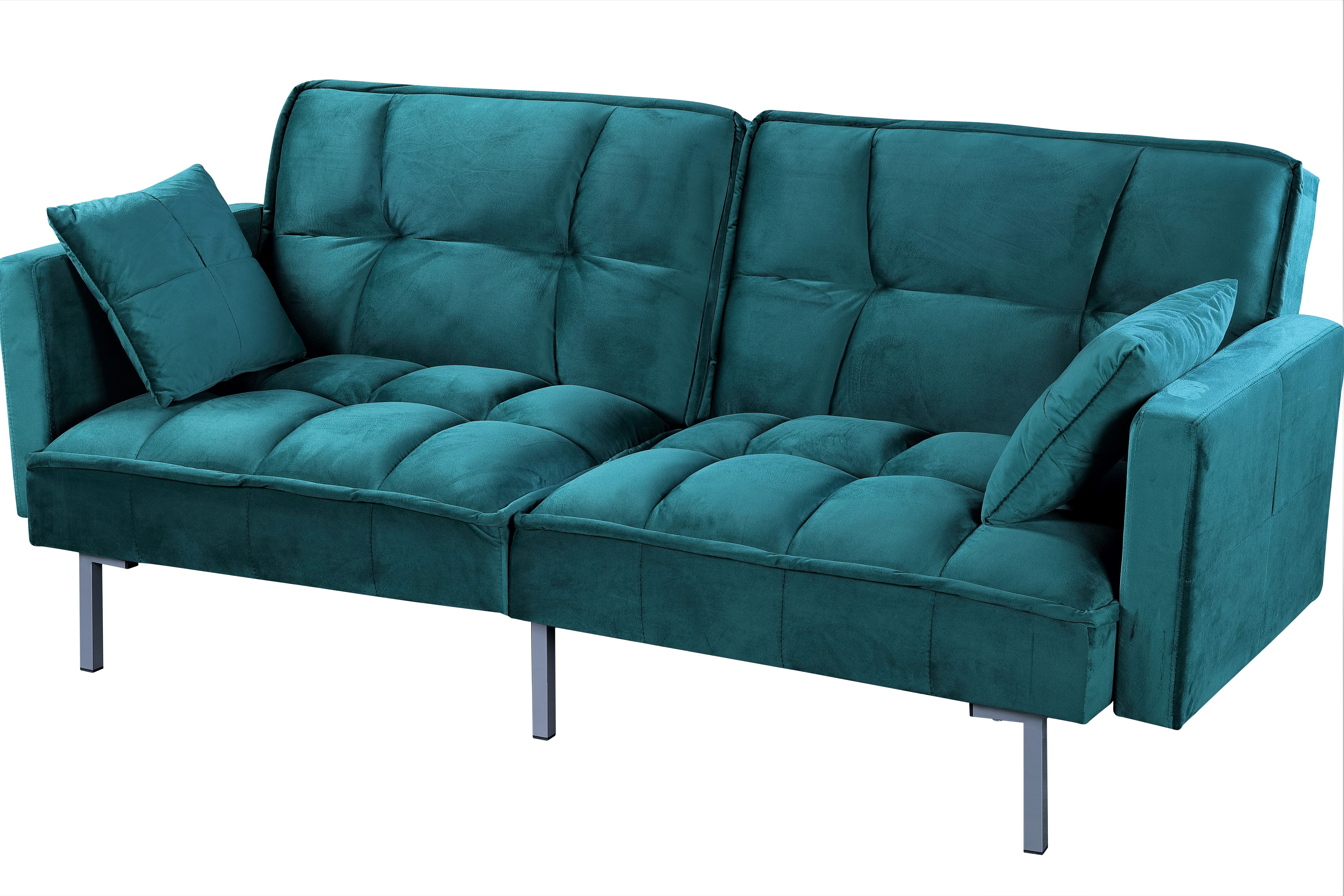 Uspridefurniture Bernal 75.6"W Velvet Futon Sofa Bed Sleeper, Blue