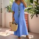 thumbnail image 2 of Vestido largo asimétrico informal con cuello en V para mujer - Bajo acampanado - Color liso - Poliéster - Versátil para cualquier ocasión - Tallas S-XXXXXL, 2 of 5