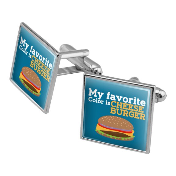 My Favorite Color is Cheeseburger Square Cufflink Set - Silver or Gold