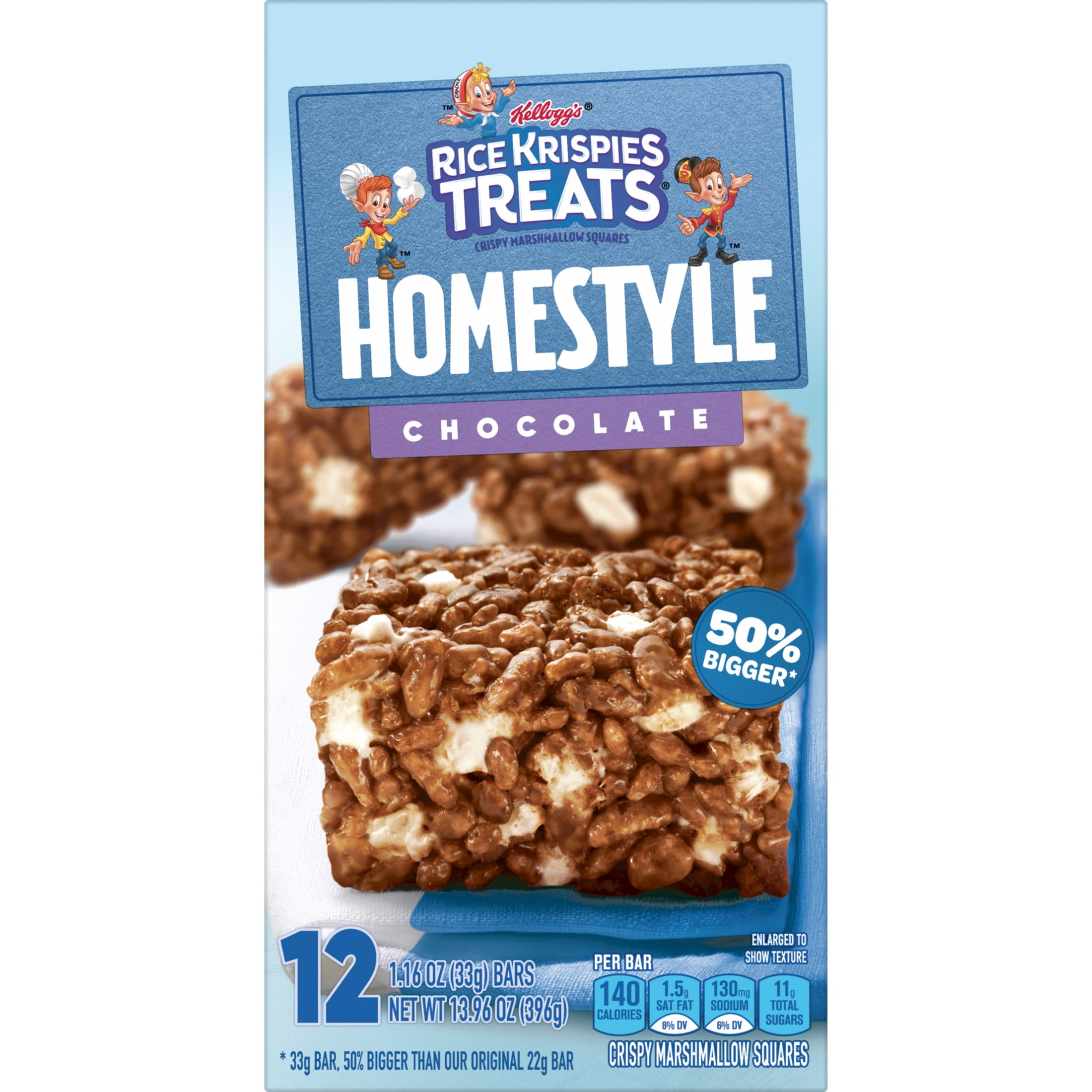 Rice Krispies Treats Homestyle Chocolate Chewy Crispy Marshmallow Squares, Kids Snacks, 13.96 oz, 12 Count