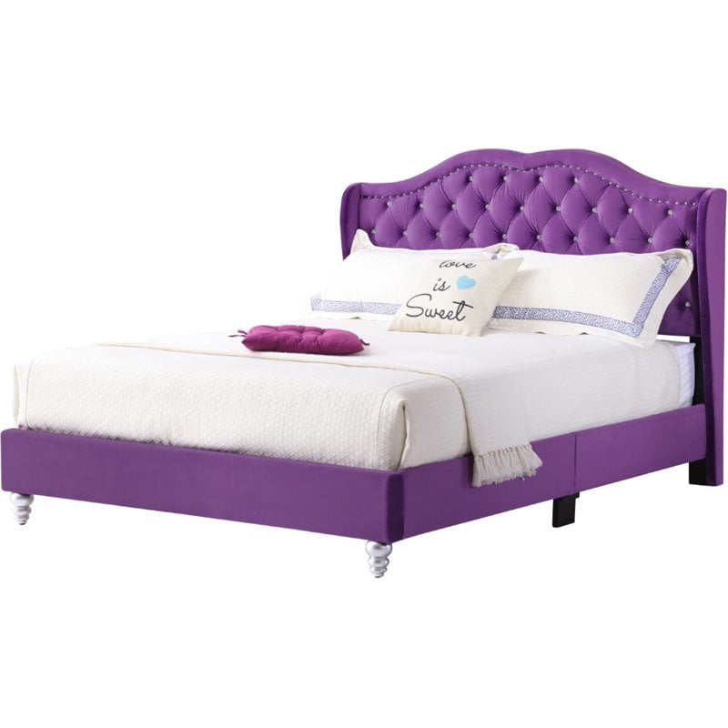 Glory Furniture Joy Velvet Upholstered, Purple King Bed Frame