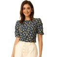 thumbnail image 1 of Top floral Allegra K con mangas fruncidas Azul Profundo XL, 1 of 6