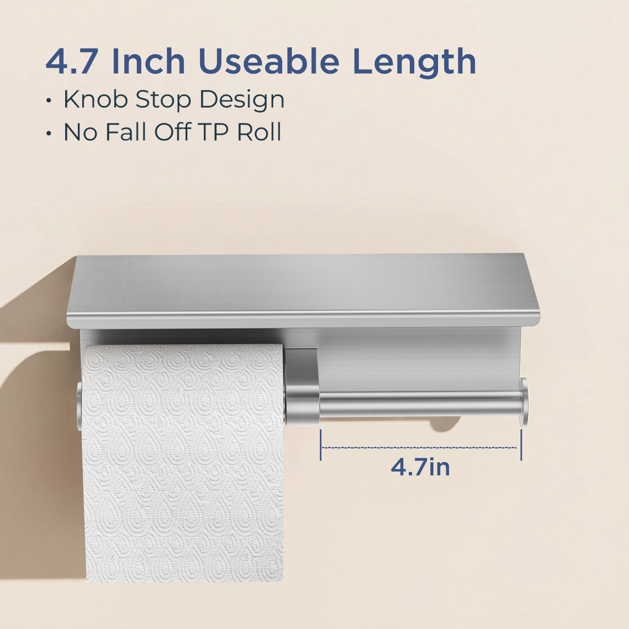 TVOFEK Double Toilet Paper Holder with Shelf, 304 Stainless Steel Wall Mounted Tissue Roll Holder for Bathroom, Rustproof Modern Brushed Nickel