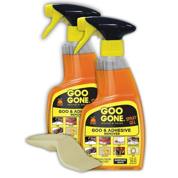 Goo Gone Vaporisateur Adhésif Démaquillant - 2 Pack et Lifteur d'Autocollants - Enlève la Gomme à Mâcher la Graisse et le Tartre Étiquettes Ruban Résidu Huile Rouge à Lèvres Mascara