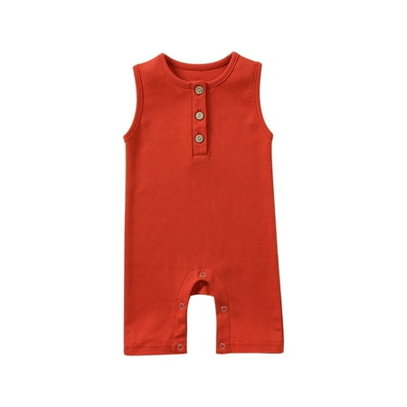

DxhmoneyHX Toddler Baby Cotton Sleeveless Bodysuits Unisex Button Up Crewneck Romper Jumpsuit Summer Clothes for Boys and Girls