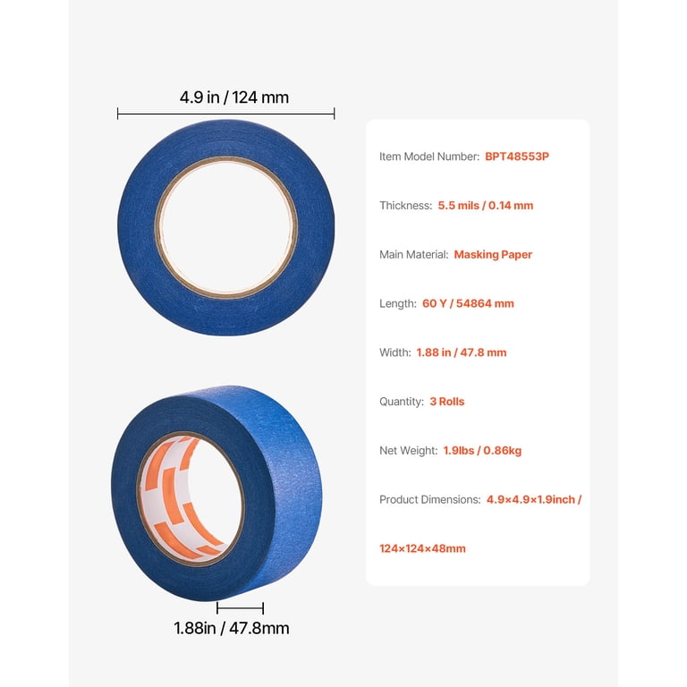 KFFKFF Blue Painter's Tape, 2 Inch Wide, 3 Rolls photo 7