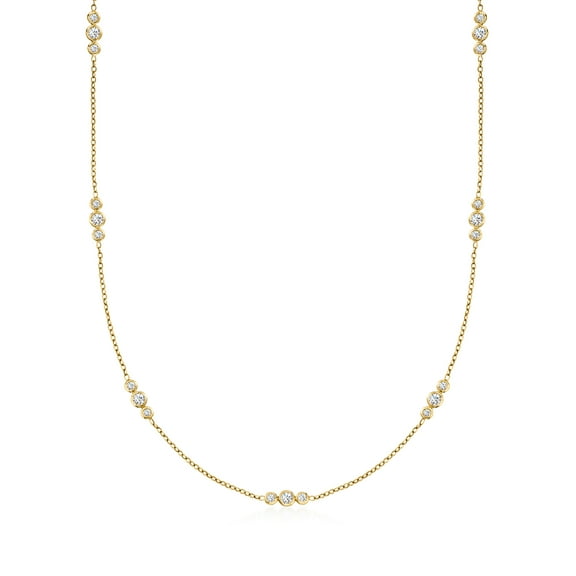 Ross-Simons 1.00 ct. t.w. Diamond Trio-Station Necklace in 14kt Yellow Gold, Women's, Adult
