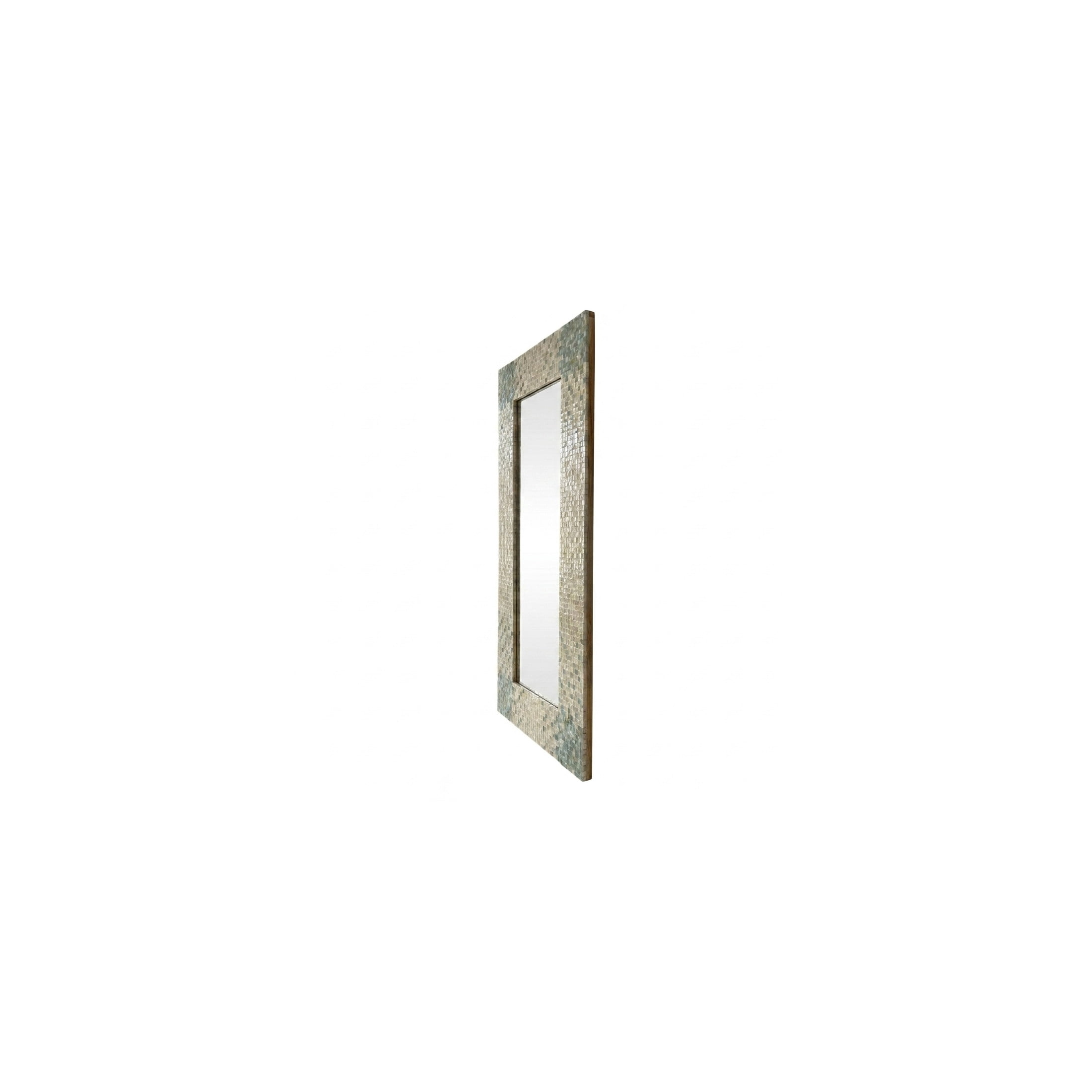 DecMode 36" x 70" Cream Handmade Mosaic Wall Mirror with Blue Corners
