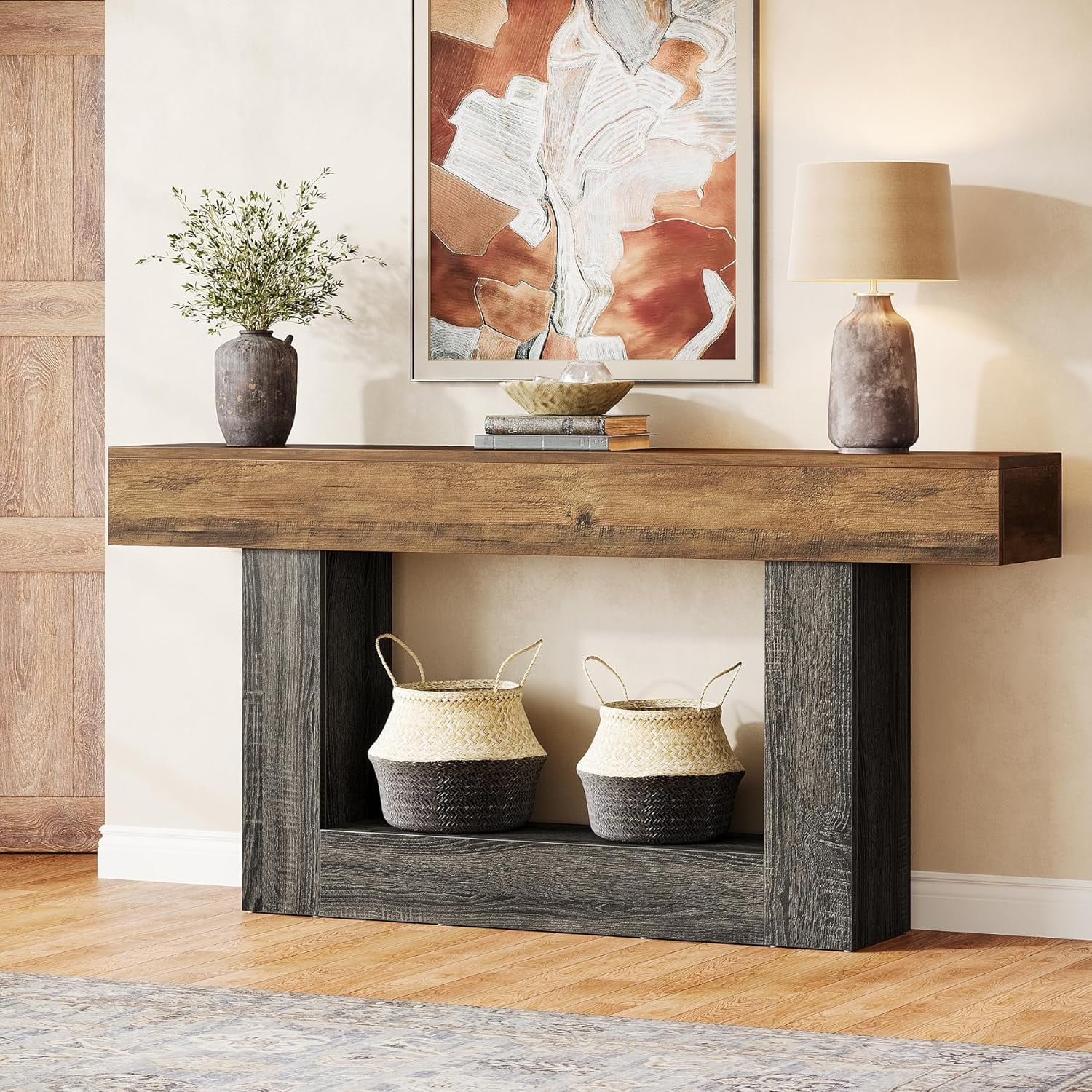 Tribesigns 63-Inch Long Console Table, 2-Tier Entryway Table Sofa Table with Storage