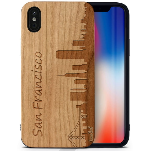Case Yard Wooden Case Outside Soft TPU Silicone, Slim Fit Shockproof Wood Protective Phone Cover for Girls Boys Men and Women, Supports Wireless Charging Skyline SF Design case for iPhone-XS-Max