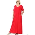 thumbnail image 2 of Zenana Women's Relaxed Fit V-Neck Short Sleeve Full Length Maxi Long Dress w/ Side Pockets, 2 of 4