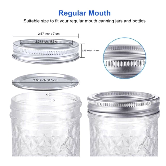 Jar 48PCS Canning Lids and Bands for Regular Mouth 70mm Jar Rings Split Type Leak Proof Metal Mason Jar Lids