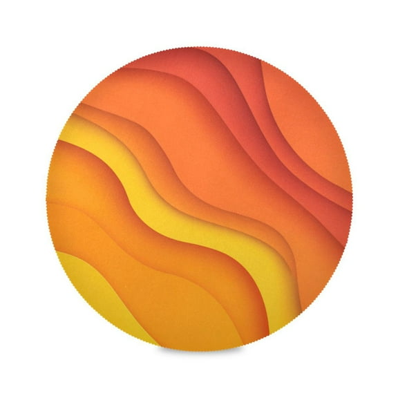 Round Placemat Heat Resistant & Wrinkle-Free Dining Table Decor Placemat For Home & Weddings Orange and Yellow Wavy Shapes