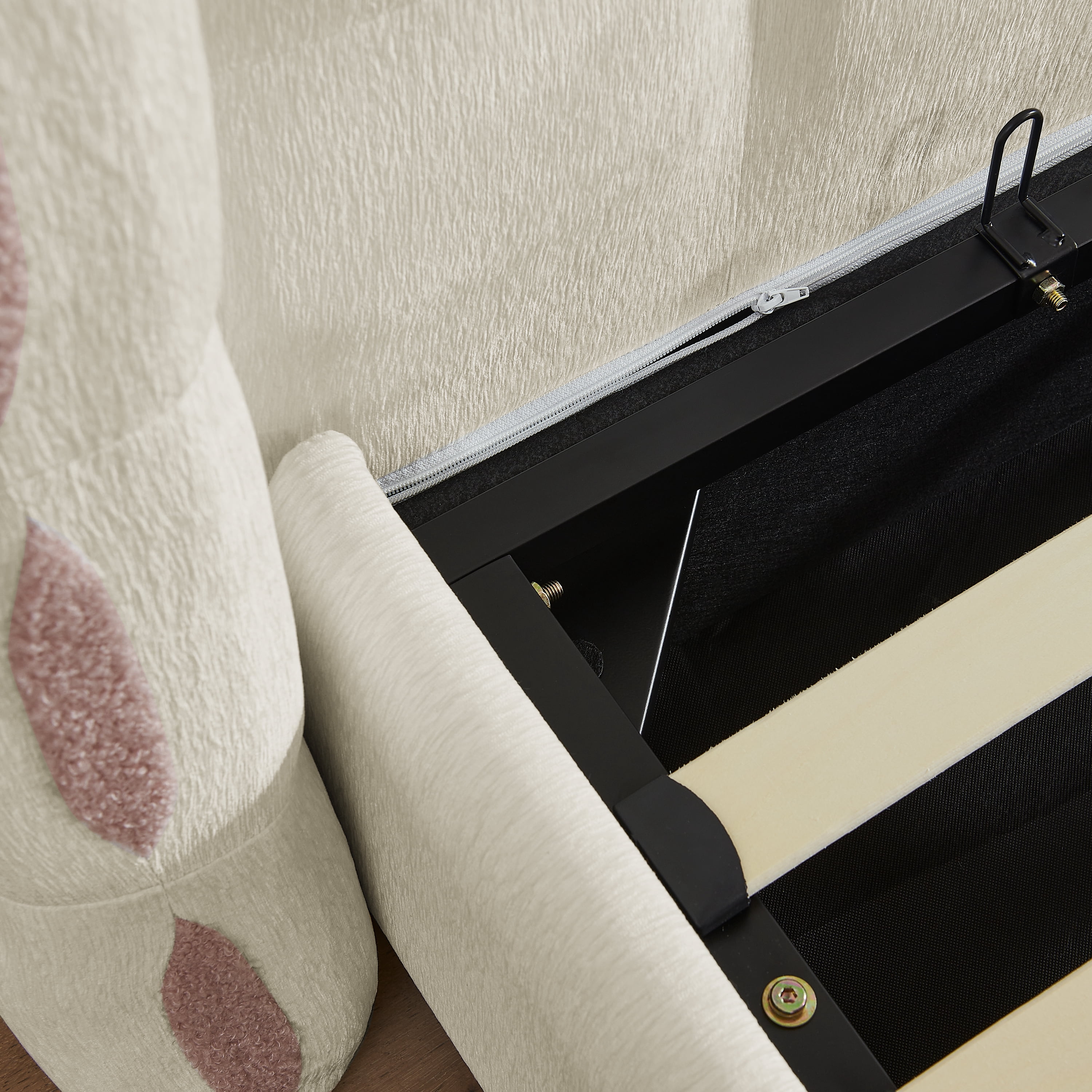 King Size Chenille Upholstered Platform Bed, Gas Lift Platform Bed with Under Bed Storage
