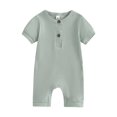 thumbnail image 2 of Caoirhny Newborn Baby Short Sleeve Romper Knit Ribbed Solid Color Cotton Jumpsuits One Piece O-Neck Button Pajamas Playsuit, 2 of 8