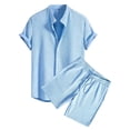 thumbnail image 4 of IWRICH Men's Two Piece Outfit Shorts Casual Short Sleeve Button down Shirt and Beach Shorts Set Summer Vacation Outfits Sky Blue XL, 4 of 6