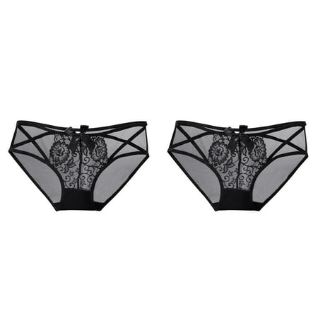 (2-Pack) Rinsvye Womens Sexy Underwear Black Lace Thongs for Women Variety Pack Lace Panties High Waisted Panties for Women Pack Seamless Bikini Plus Size Ladies Brief Extra Large Panties for Women
