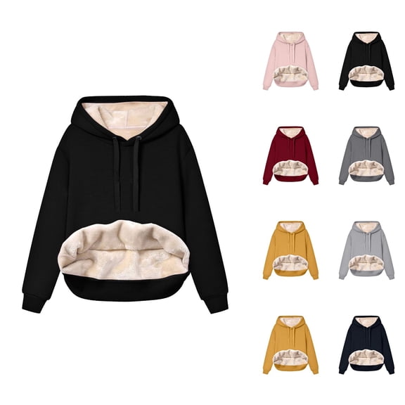 Essentials Hoodies for Women 2025 Fall Winter Lined Plain Hoodie with Pockets Hooded Sweatshirt Women Pullover