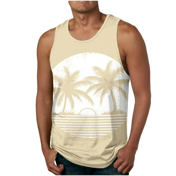 Blczomt Mens Tank Tops Clearance Summer Sleeveless Tank Vacation Gym Beach Beige Mens Fashion