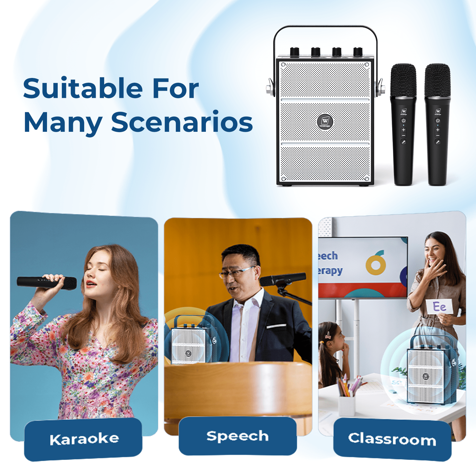 HW HAOWORKS Portable PA System & Karaoke Machine with 2 Wireless Mics, 100W Powerful Pro Sound Bluetooth Party Speaker, Support USB/TF/AUX/Guitar for Outdoor/Home Events - S99