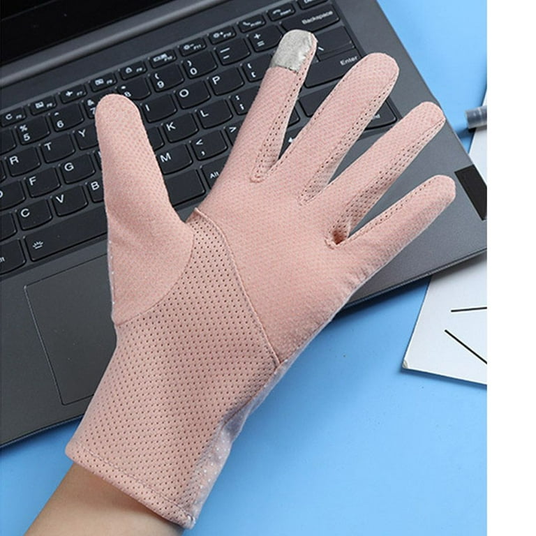 Spring Summer Breathable Non-slip Cotton Sunscreen Thin Mittens Cyclist Driving  Gloves UV Protection Full Finger Gloves BLACK 