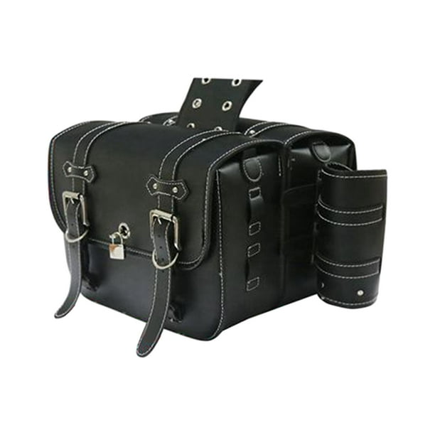 Bolsa para sillín de motocicleta, bolsa para sillín, bolsa para herramientas, bolsa de cuero, alforjas para moto deportiva Negro 33x25x13cm