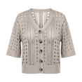 thumbnail image 3 of 2026 New Women's Short Sleeve Summer Cardigan V-Neck Button up Lightweight Hollow Out Sweater Cardigans(Beige,L), 3 of 3