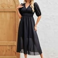 thumbnail image 7 of LNWUY Womens Short Sleeve Maxi Dress 2025 Spring Trendy Elegant V Neck Flowy Wedding Guest Holiday Formal Long Dresses Black M, 7 of 7