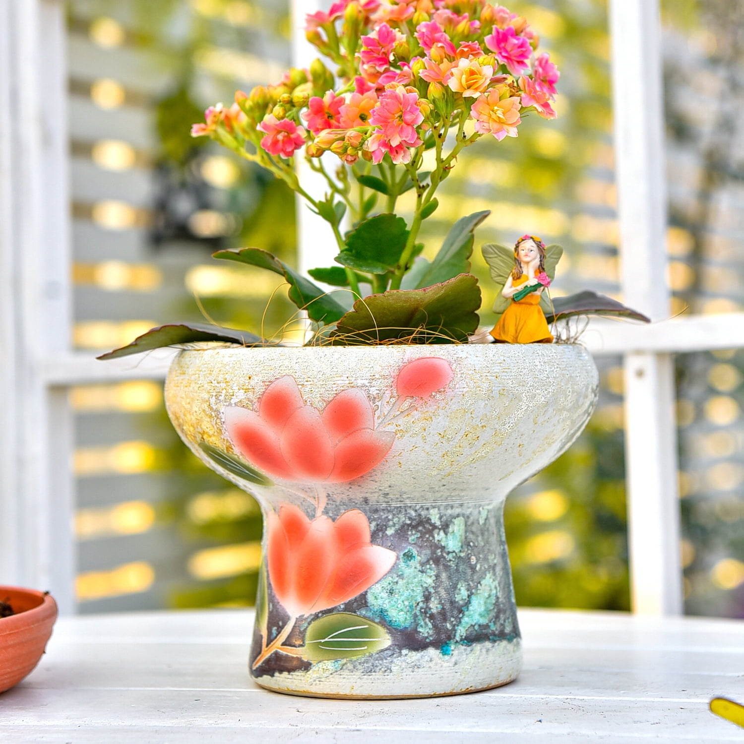 Sungmor 7.5 Inch Large Succulent Plant Pots, Pretty Hand Painted Ceramic Planter with Drainage, Indoor Outdoor Cactus Planter Bonsai Pot, Flower Pot for Indoor Plants Garden Windowsill Desktop Decor