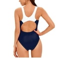 thumbnail image 4 of Otvok Womens One Piece Swimsuits Color-Block Cutout Back Bathing Suit Tummy Control Ruched Swimwear, 4 of 6