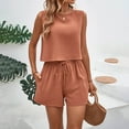 thumbnail image 2 of UVEASISHA Boho Summer Outfits for Women 2 Piece Cotton Linen Sets Sleeveless Cropped Tank Tops and Wide Leg Shorts Set Orange M, 2 of 6