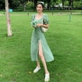 thumbnail image 3 of Summer Korean Style Retro Simple Temperament Square Neck Floral Split Design Puff Sleeve Tighten Waist Dress, 3 of 9