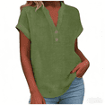 thumbnail image 6 of Cmfcve Linen Shirt for Women Summer Button Down Short Sleeve V Neck Tops Solid Color Comfy Blouses Casual Dressy Tunic Top, 6 of 9