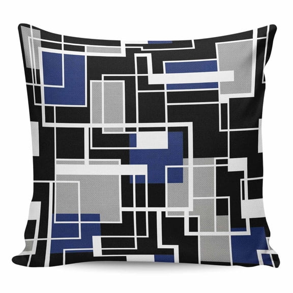 Navy Blue Black Geometric Pillow Covers 16x16 Inch Decorative Throw Pillow Cover, Modern Color Block Abstract Sofa Pillowcases Accent Cushion Case Home Decor Bedroom Living Room