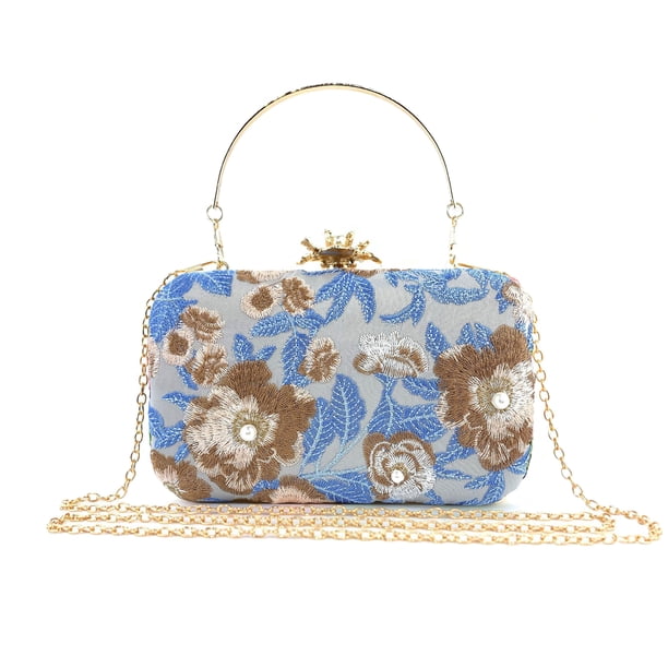 TRKIYQC Bolso de mano con bordado floral para mujer, monederos de noche de estilo retro con cuentas de 20 cm para boda de fiesta formal TRKIYQC moda