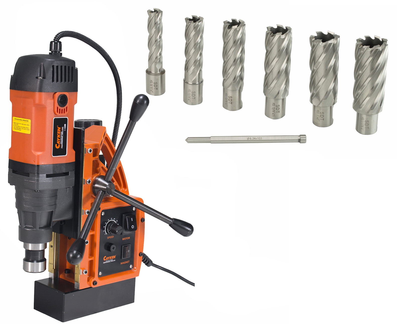 Cayken SCY-42HD 1.65" Magnetic Drill Press with 1700W Variable Speed Motor, Weldon Shank, 7... by