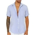 thumbnail image 2 of Mens Stripe Shirts with Pocket Short Sleeve T-Shirts Button-Down Collared Lightweight Casual Lapel Going-Out Beach Tees Tops, 2 of 6