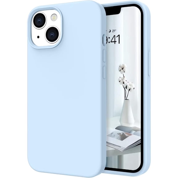 Wenbo Light Blue Silicone Phone Case for iPhone 13, Shockproof Soft Liquid Silicone Protective Cover with Camera Cutout