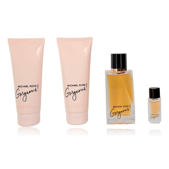 Michael Kors Gorgeous , 4 Pc Gift Set 3.4oz EDP Spray, 0.16oz EDP Spray, 3.4oz Body Lotion, 3.4oz Shower Gel