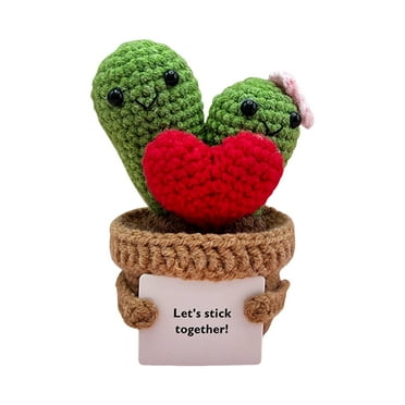 Kinaerty Positive Crochet Cactus with Encouraging Card Emotional Support Handmade Knitting Potted Plants Doll Toy Decoration Kids Adults Birthday Gift