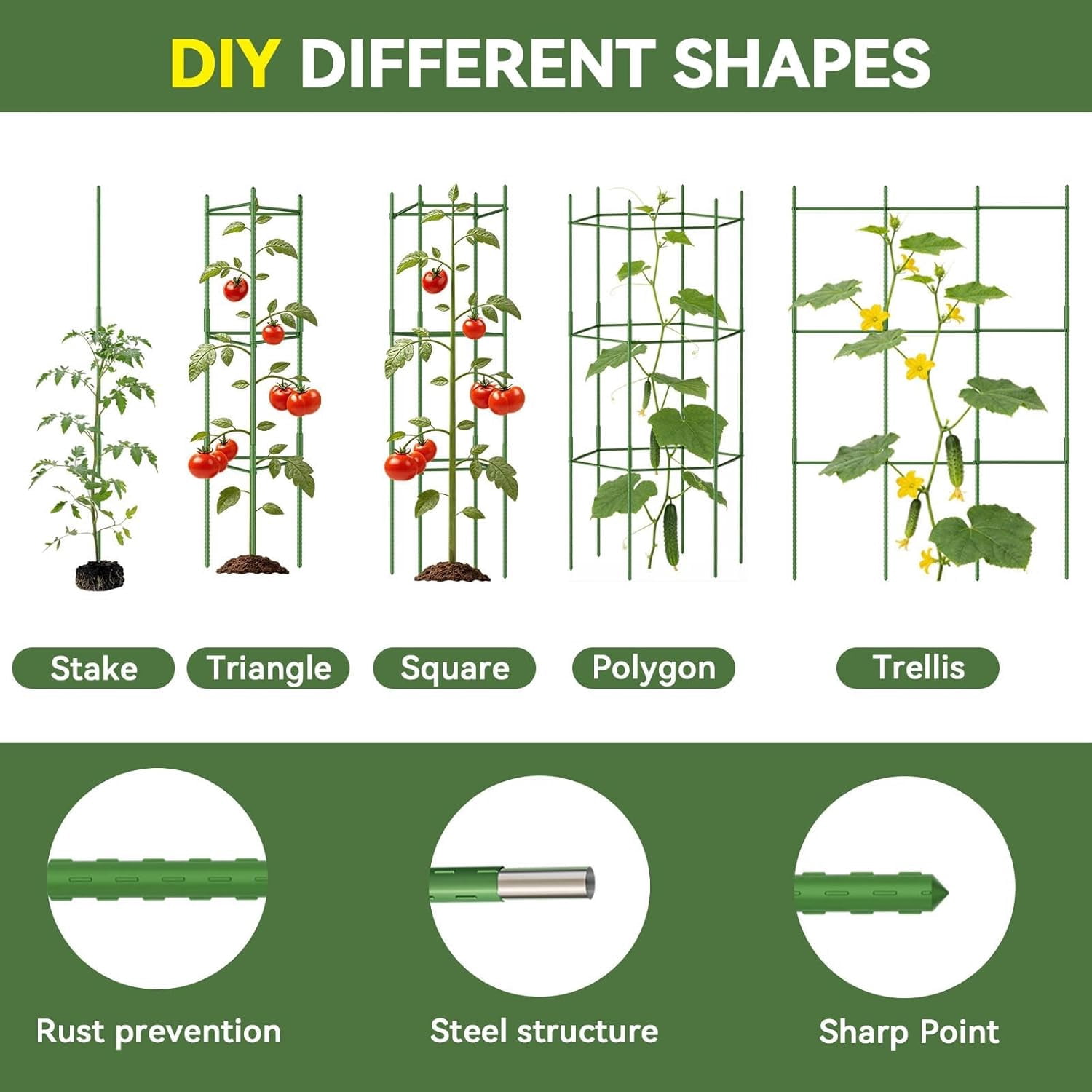 Garden Stakes Tomato Trellis for Pots – 8 Pack Tomato Cages for Garden, Up to 48in (4FT) Adjustable Tomato Cage, Tomato Plant Support for Raised Garden Bed & Climbing Vegetables Flowers