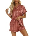 thumbnail image 2 of Franhais Women’s 2 Piece Pajamas Set, Classic Striped Print Short Sleeve Button Up Shirt + Shorts Set Sleepwear, 2 of 3