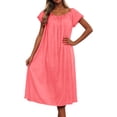 thumbnail image 2 of Nightgowns for Women Solid Color Ice Silk Short Sleeve Midi Dress with Lace Sleeves Loose Sleepwear Womens Nightdress Watermelon Red, 2 of 4