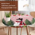 thumbnail image 4 of Pink Christmas Round Tablecloth, Fitted Table Cover with Elastic for 45"-54" Round Tables, Xmas Tree Ball Snowflake Winter Gifts Table Cloth Outdoor Indoor Dinning Party Waterproof Tablecloths, 4 of 7