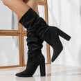 thumbnail image 2 of Dakaela Womens Slouchy Mid Calf Boots Suede Slip on Chunky Block Heel Pumps Dressy Riding Tall Boot, 2 of 6
